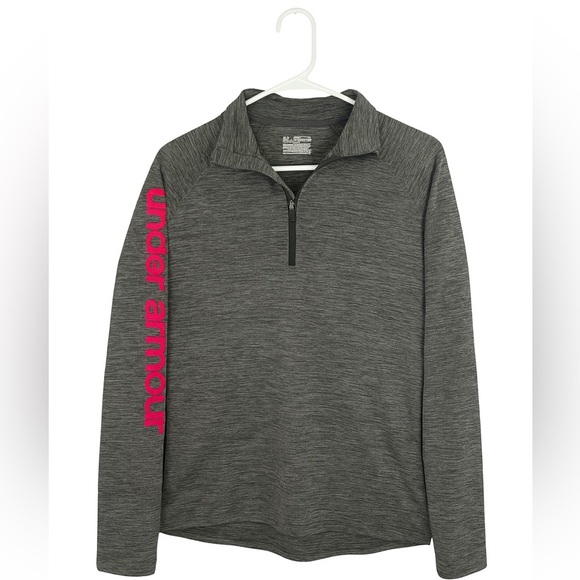 Under Armour -Heat Gear- Gray with Pink Logo - 1/4 Zip Pullover Size XL Girl - Picture 1 of 2